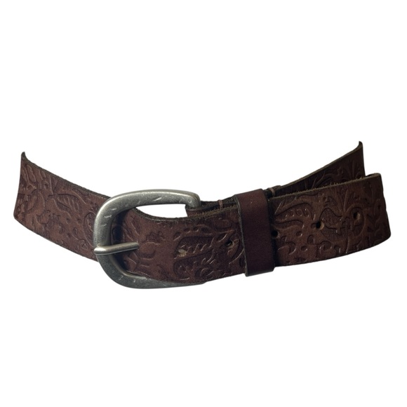 Vintage American Eagle Brown Leather Belt Floral Stamped Size Medium M - Picture 8 of 8